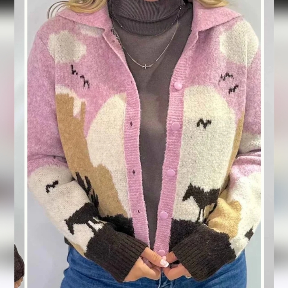 NWT Viral Desert Sunset Cardigan Pink - Picture 2 of 8